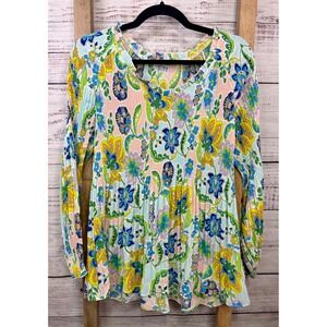 NWT Sunny Leigh Hailee Floral Paisley Pleated Ruffle Neck Blouse Size Medium